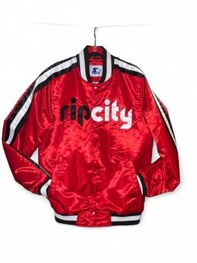 STARTER Red Satin NBA Trailblazers  Lined Jacket